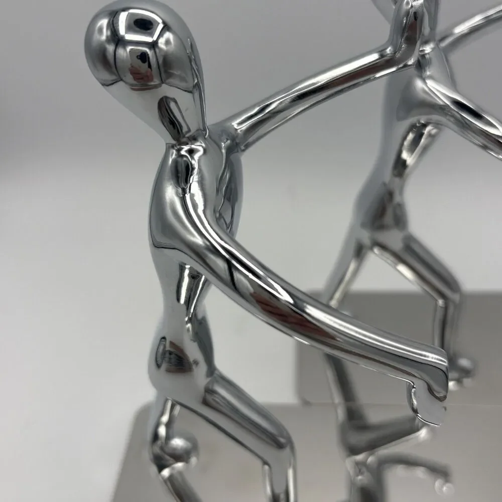 Pair of Pop Art Chrome Modern Man Abstract Figure Bookends Modernist Sculpture